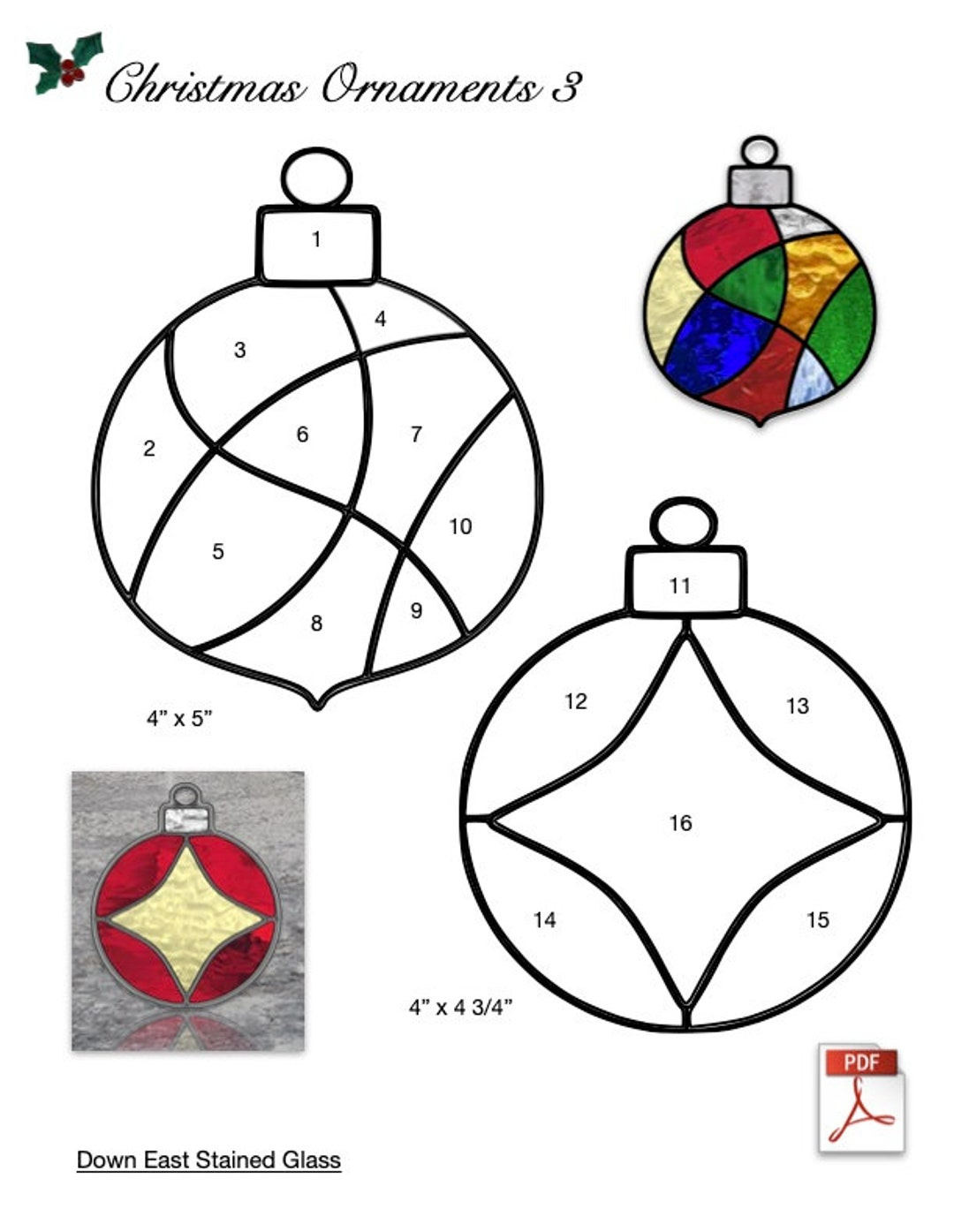 Christmas Ornaments 3 Stained Glass Patterns Pdf - Etsy with regard to Free Printable Christmas Stained Glass Patterns