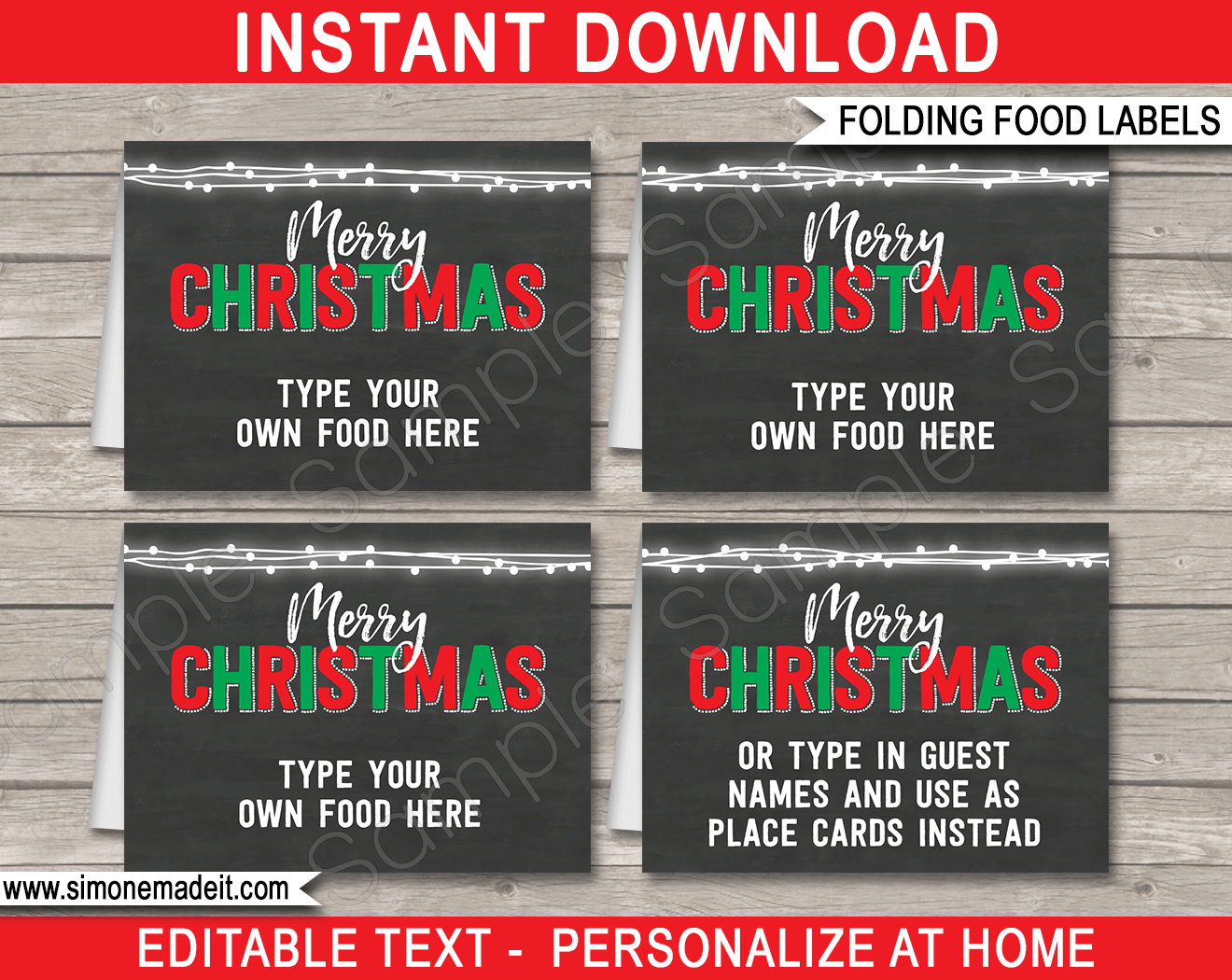 Christmas Party Chalkboard Food Labels | Place Cards | Decorations with Christmas Food Labels Printable