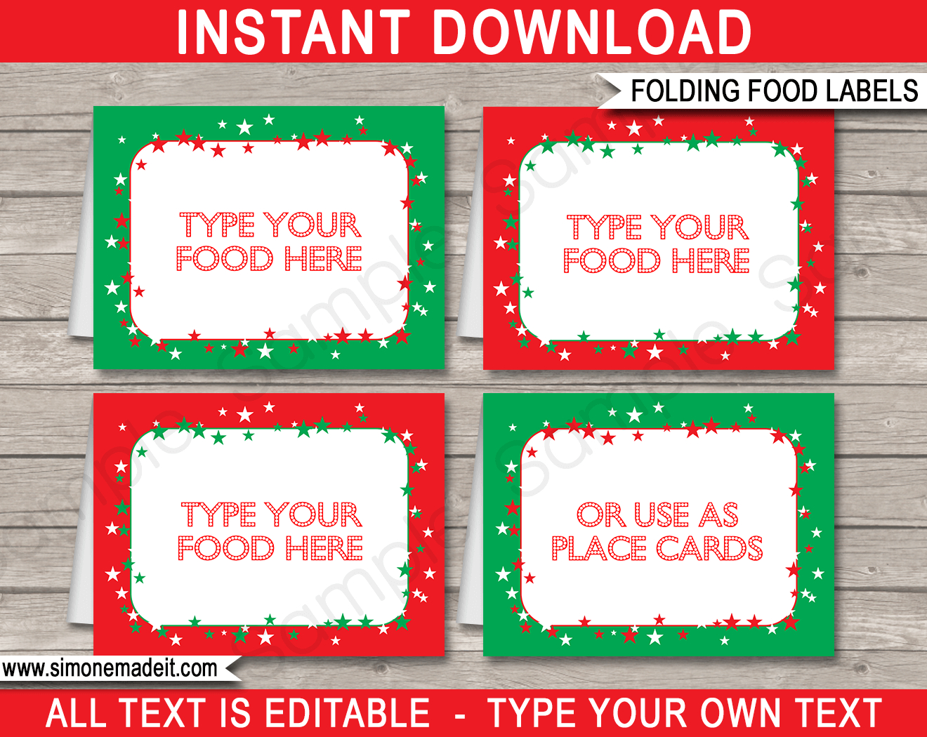 Christmas Party Food Labels Template - Red &amp;amp; Green pertaining to Christmas Food Labels Printable