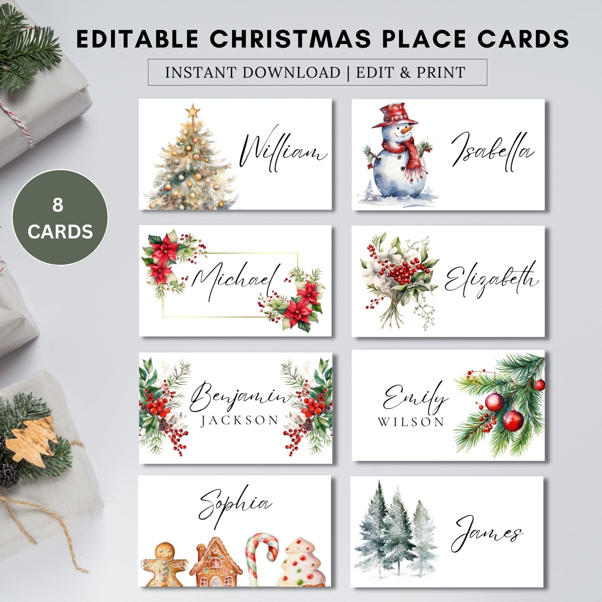 Christmas Party Placecards,Christmas Tree Place Cards Template with Printable Name Place Card Christmas