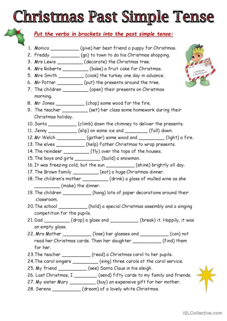 Christmas Past Simple General Gramma…: English Esl Worksheets Pdf pertaining to Christmas Grammar Worksheets