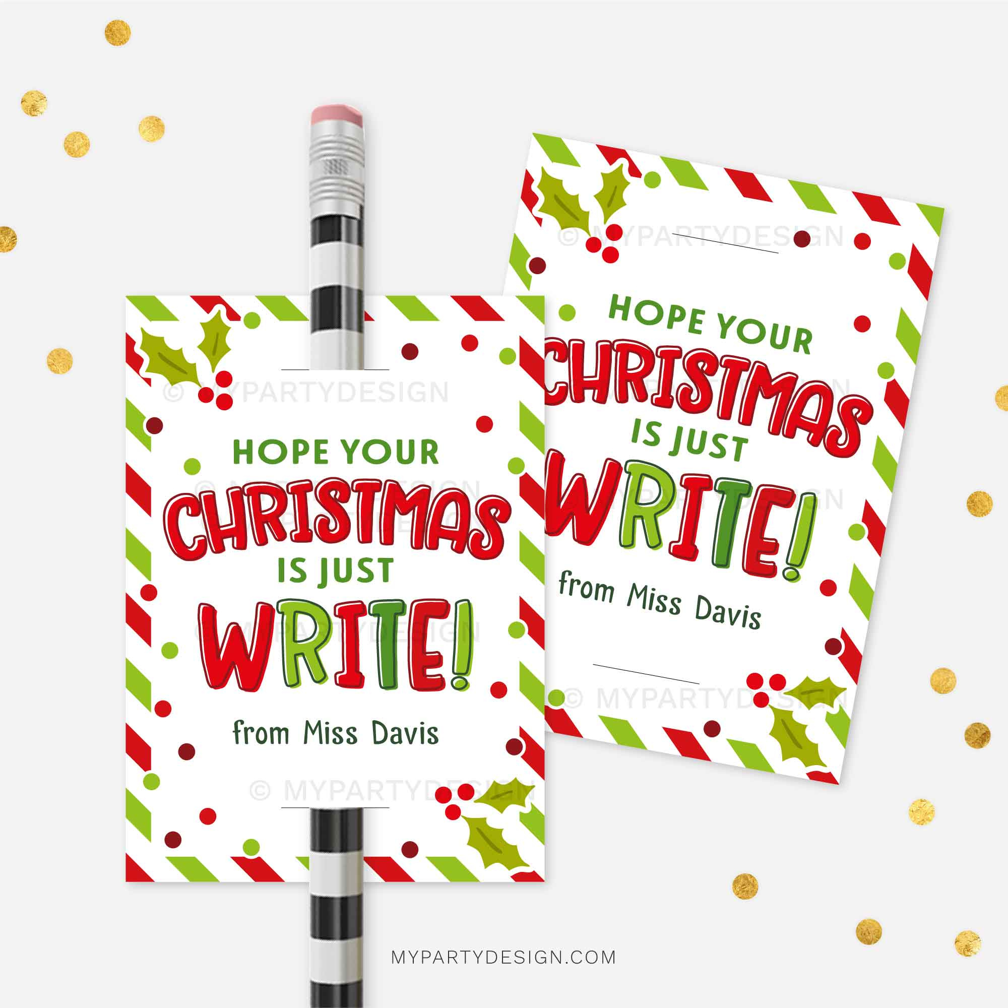 Christmas Pencil Tag, Printable Pdf - My Party Design throughout Pdf Printable Christmas Tags