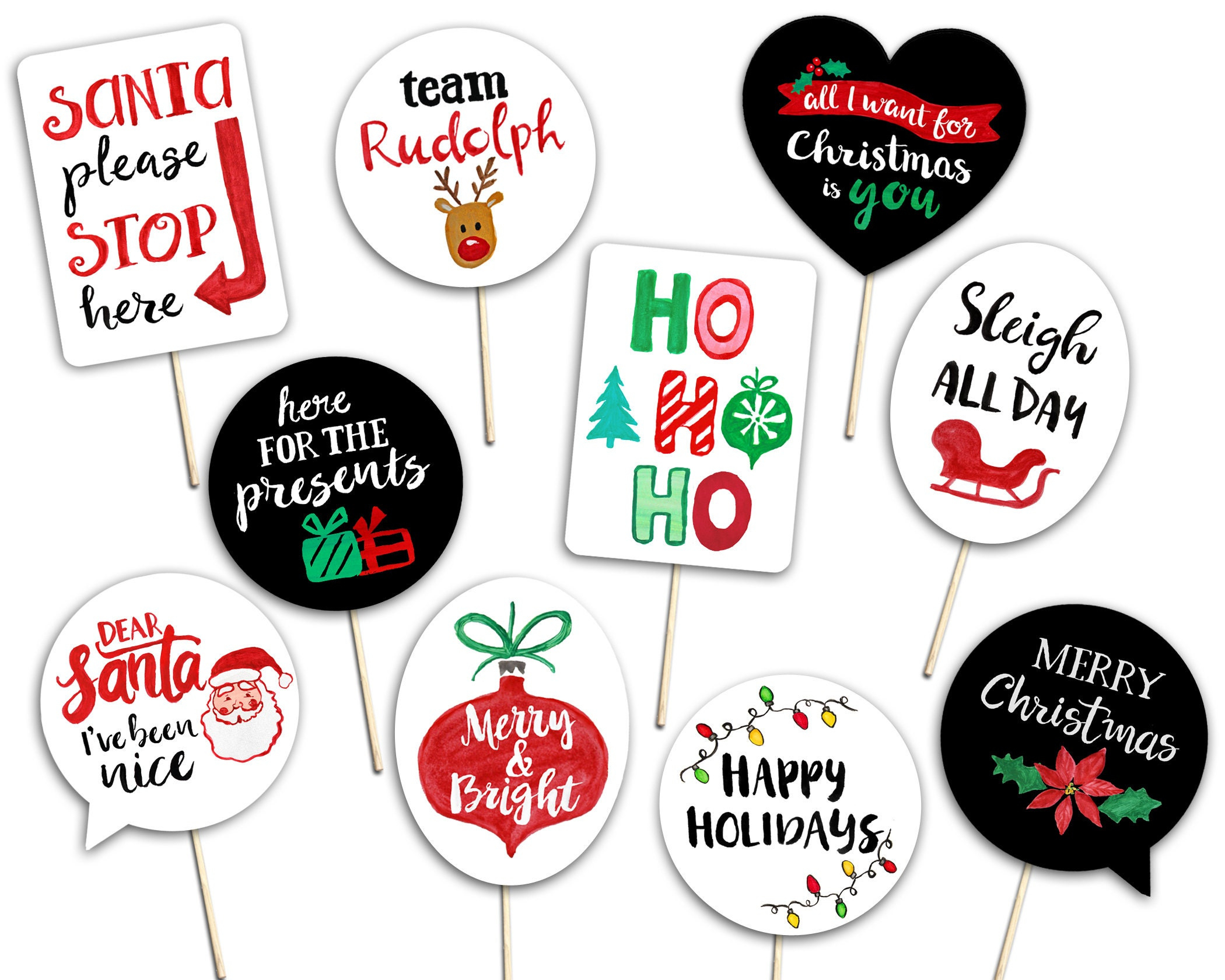 Christmas Photo Booth Props - 10 Printable Hand Painted Signs in Christmas Photo Booth Sign Printable