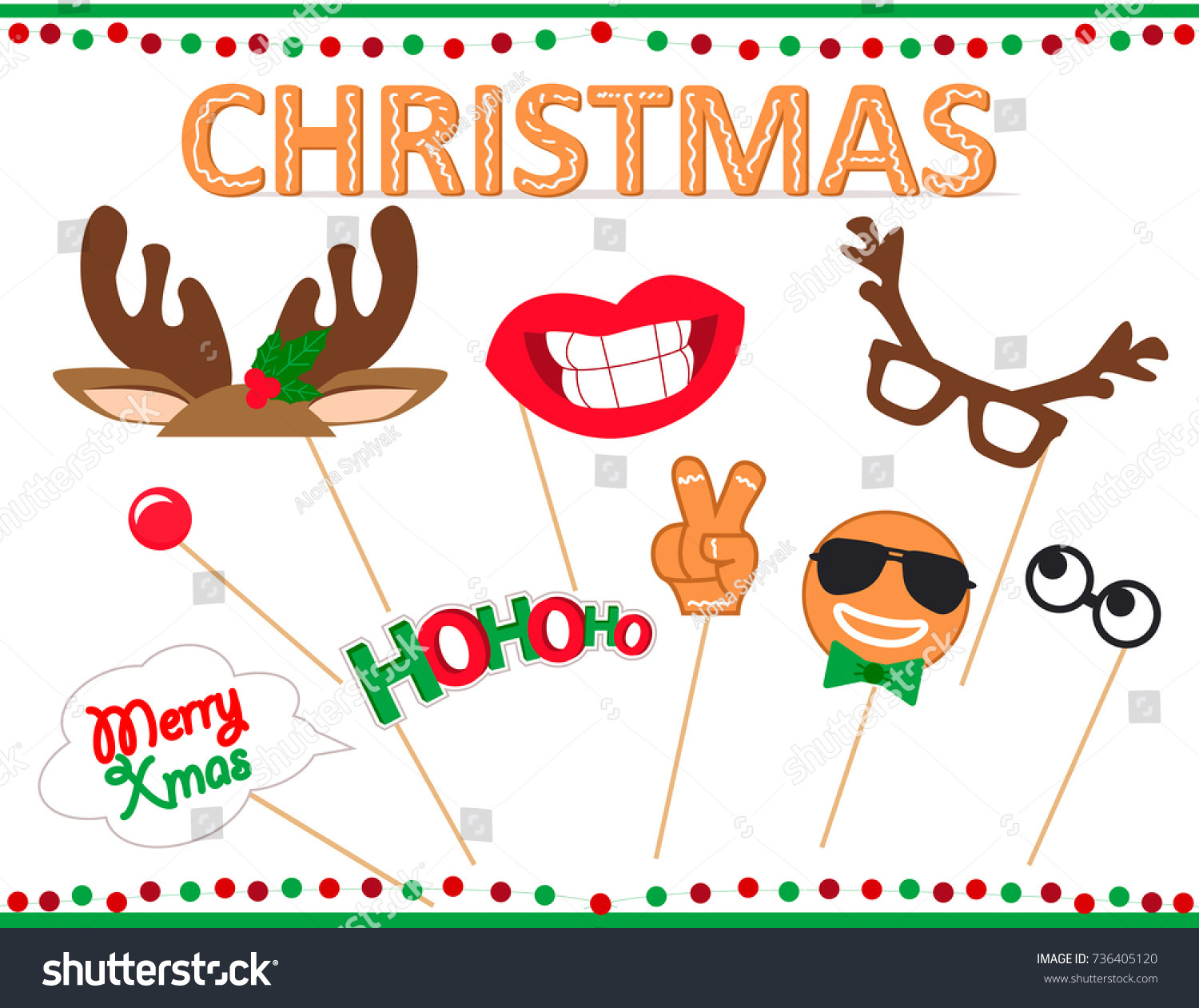 Christmas Photo Booth Props Printable Set Stock Vector (Royalty within Free Christmas Photo Booth Props Printable