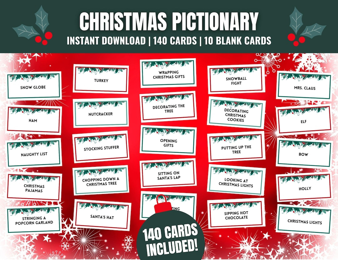 Christmas Pictionary Cards: Family Holiday Game (Printable) - Etsy intended for Christmas Pictionary Card Printable