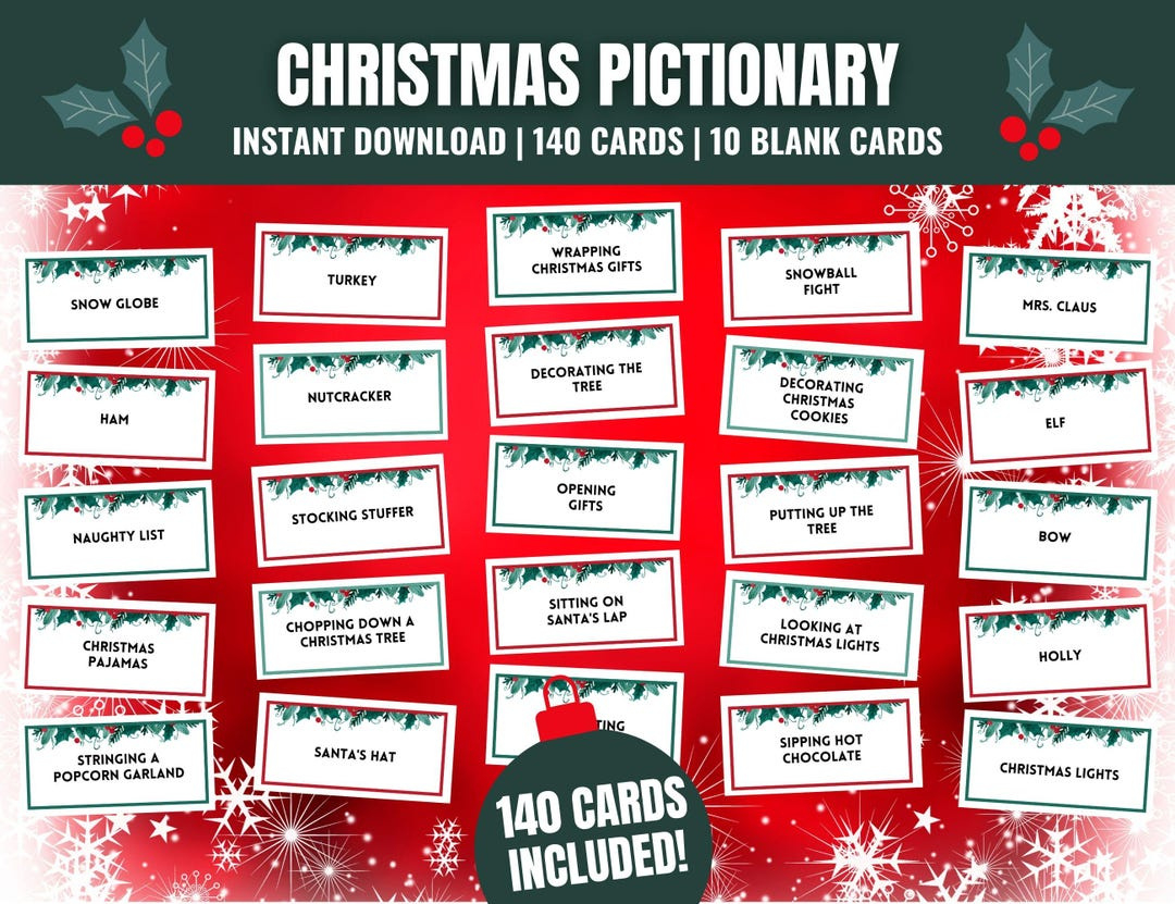 Christmas Pictionary Cards: Family Holiday Game (Printable) - Etsy throughout Christmas Pictionary Game Printable