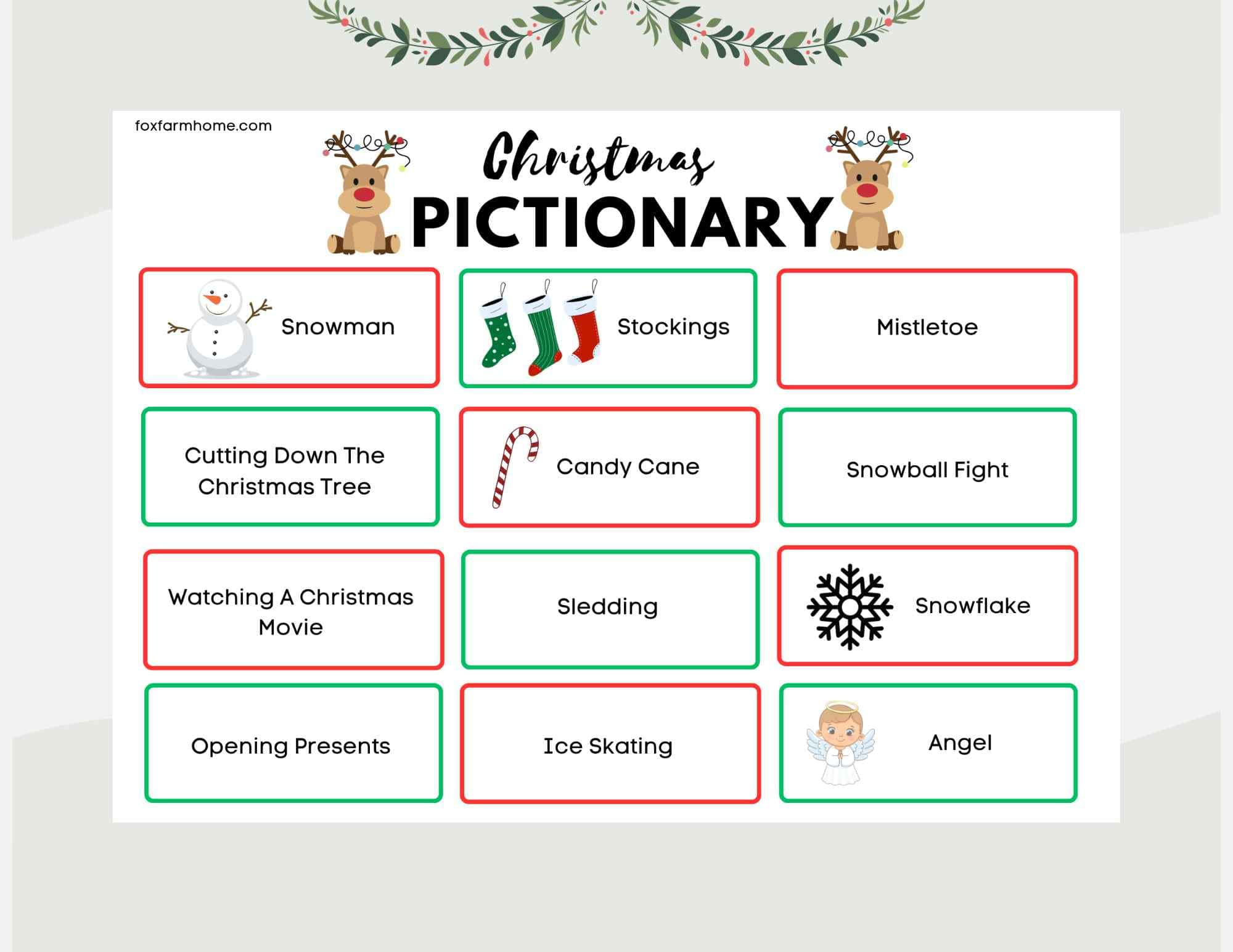 Christmas Pictionary Game For Families-Free Printable - Fox Farm Home intended for Christmas Pictionary Game Printable