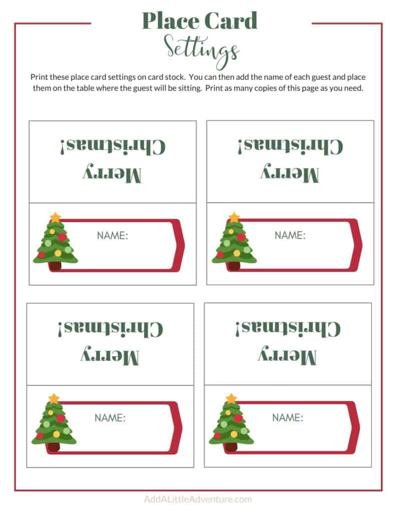 Christmas Place Cards Printables - Diy Templates in Free Printable Christmas Place Card