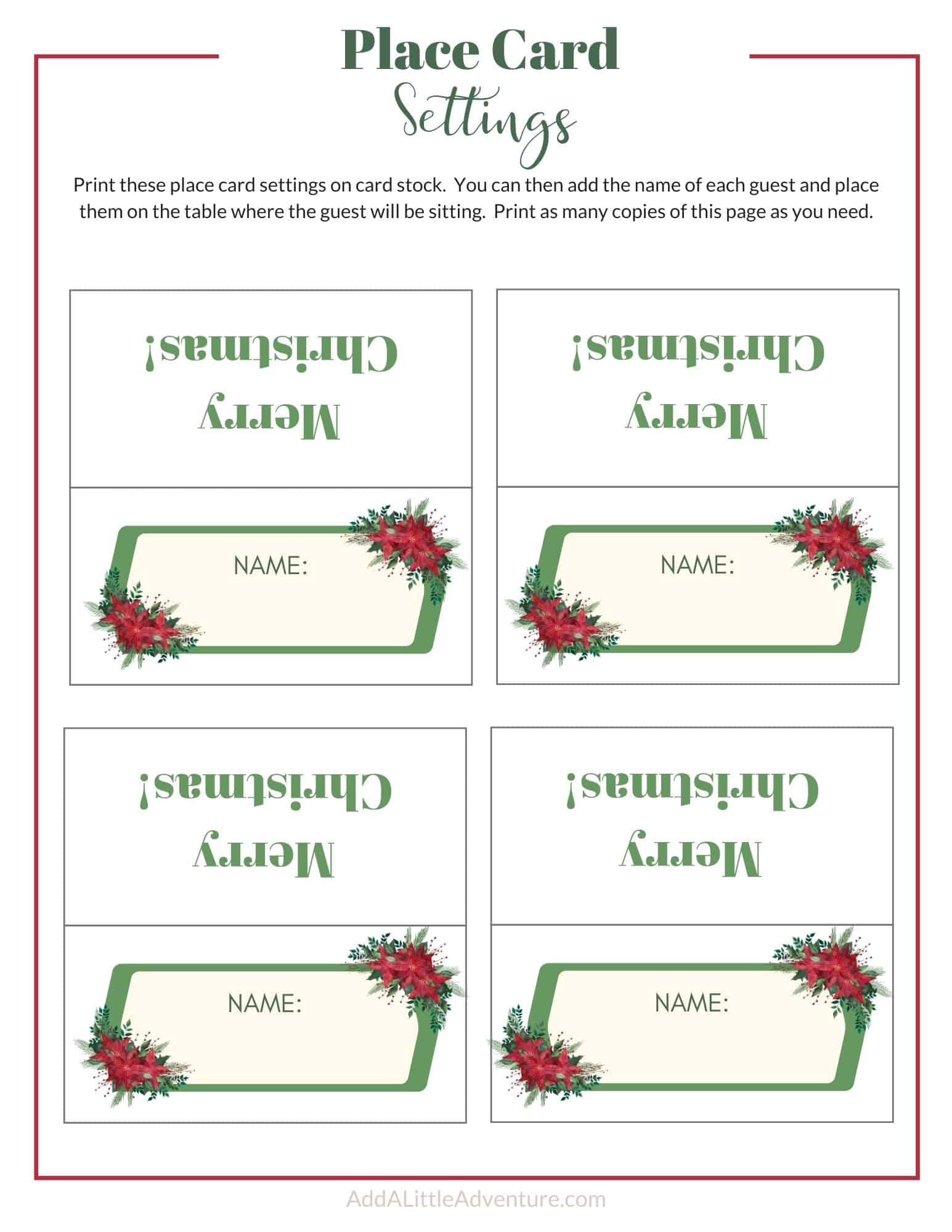 Christmas Place Cards Printables - Diy Templates intended for Christmas Place Cards Printable