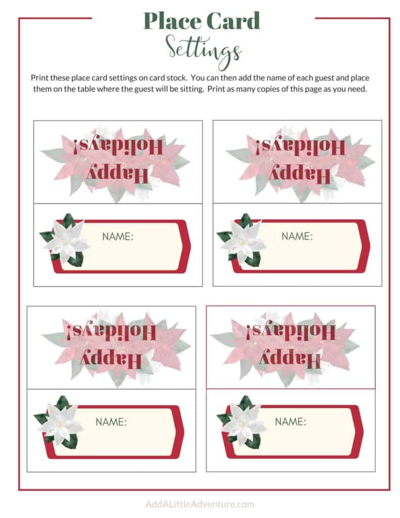 Christmas Place Cards Printables - Diy Templates intended for Christmas Table Name Tags Template Printable