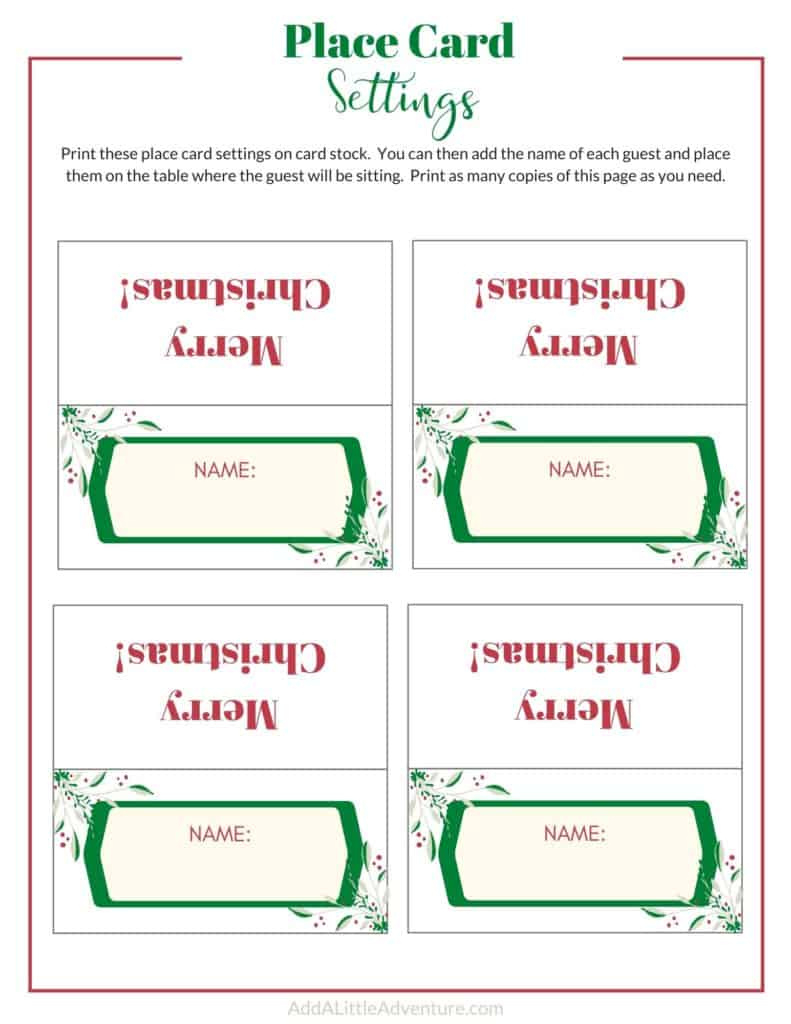 Christmas Place Cards Printables - Diy Templates with regard to Christmas Table Name Cards Free Printable