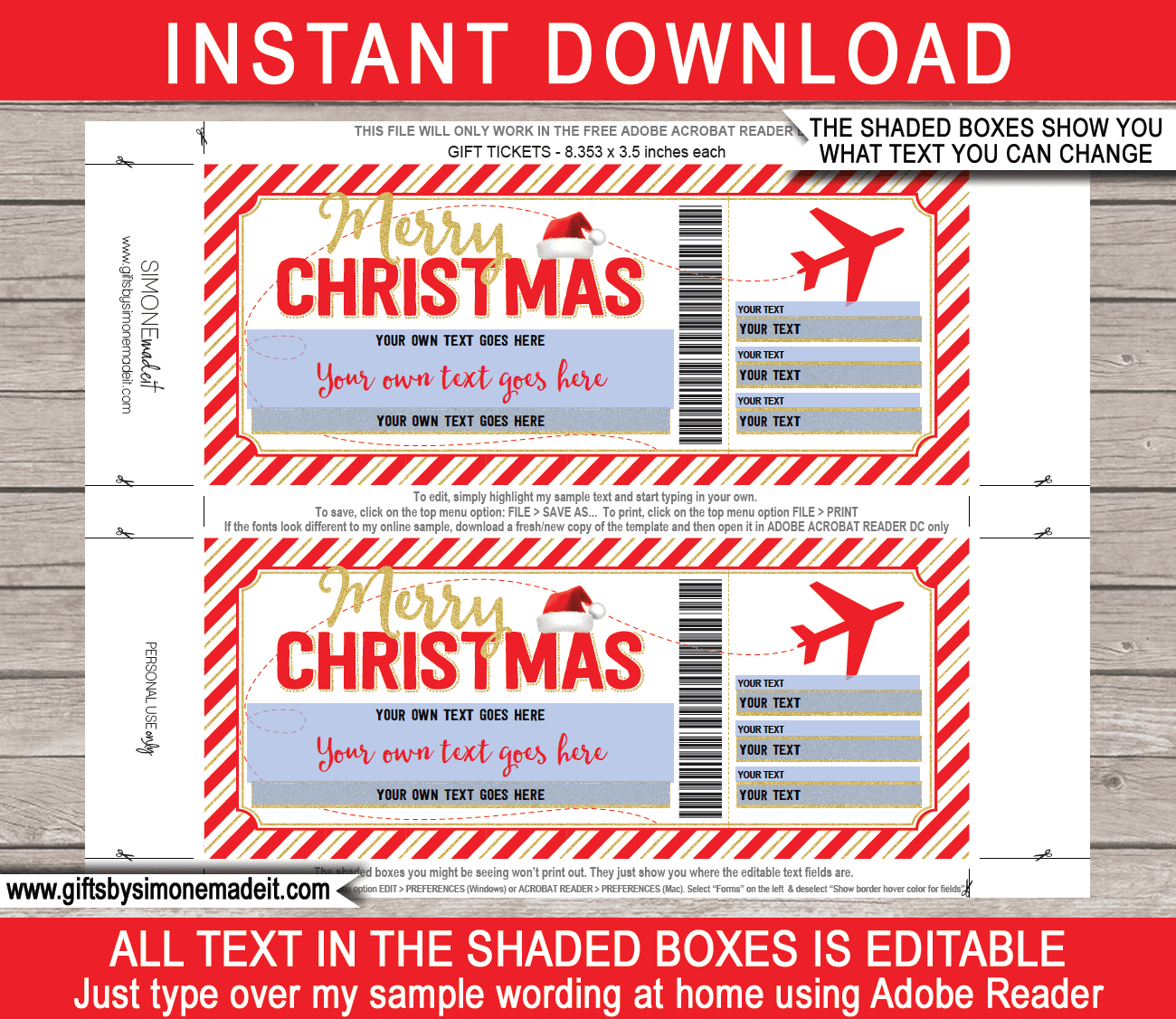 Christmas Plane Ticket Voucher Template - Red & Gold in Free Printable Christmas Boarding Pass