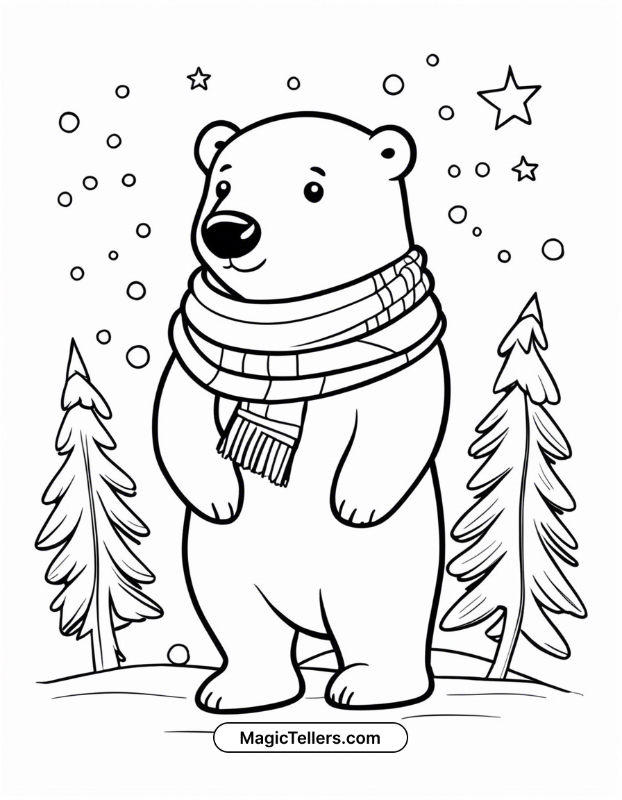 Christmas Polar Bear With A Scarf Coloring Page regarding Polar Bear Christmas Coloring Pages Printable