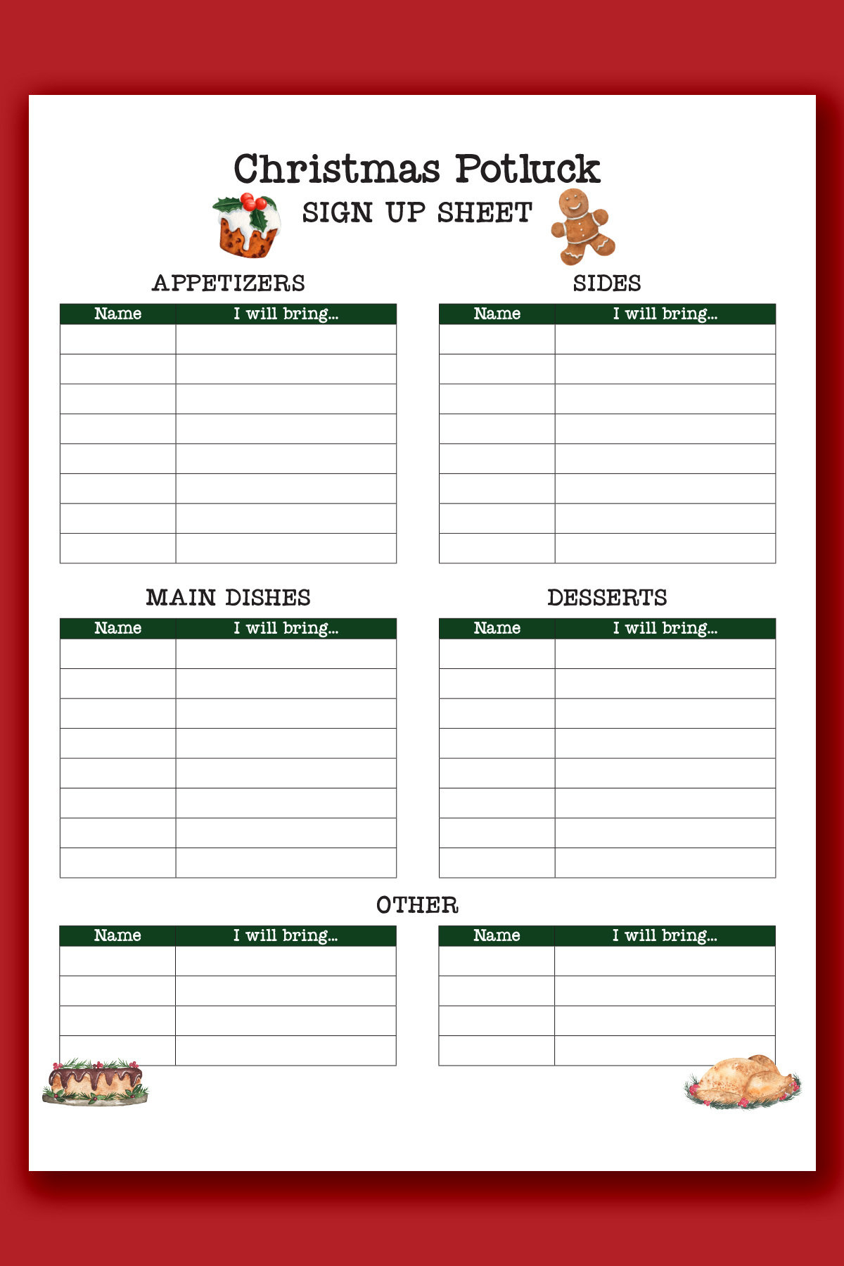 Christmas Potluck Sign Up Sheet Free Printable for Christmas Sign Up Sheet Templates