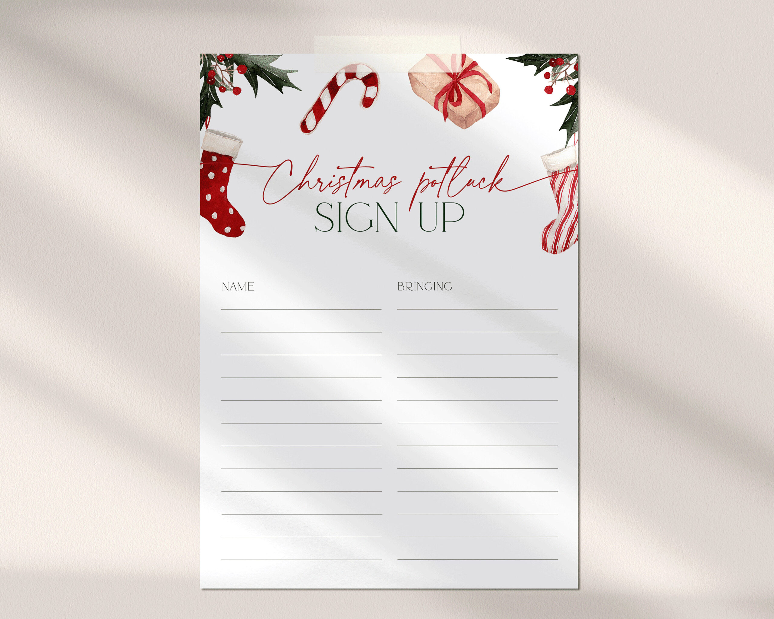 Christmas Potluck Sign Up Sheet Template Editable, Printable Xmas in Christmas Sign Up Sheet Templates