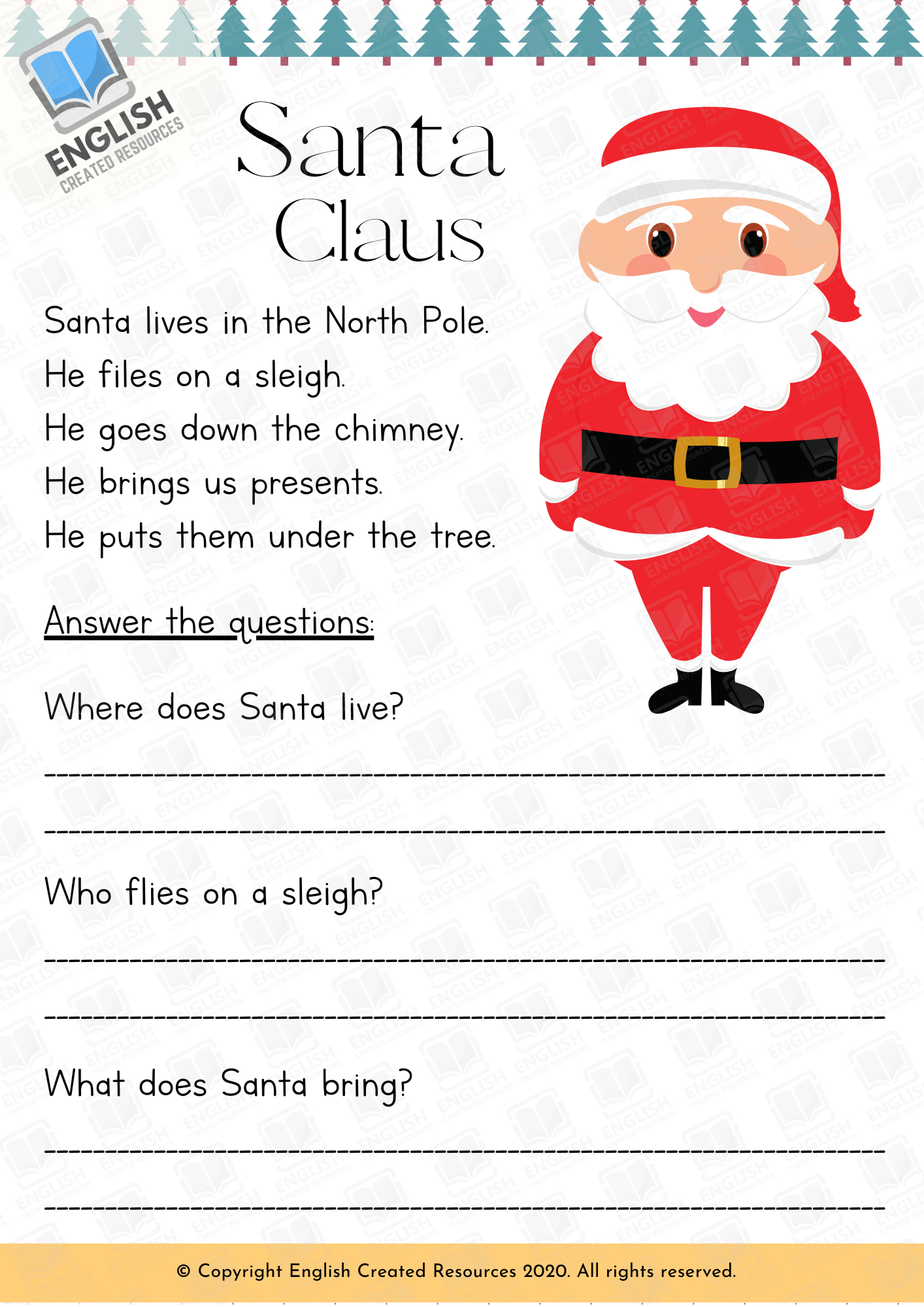 Christmas Reading Comprehension Grade 1 - English Created for Free Christmas Reading Worksheets