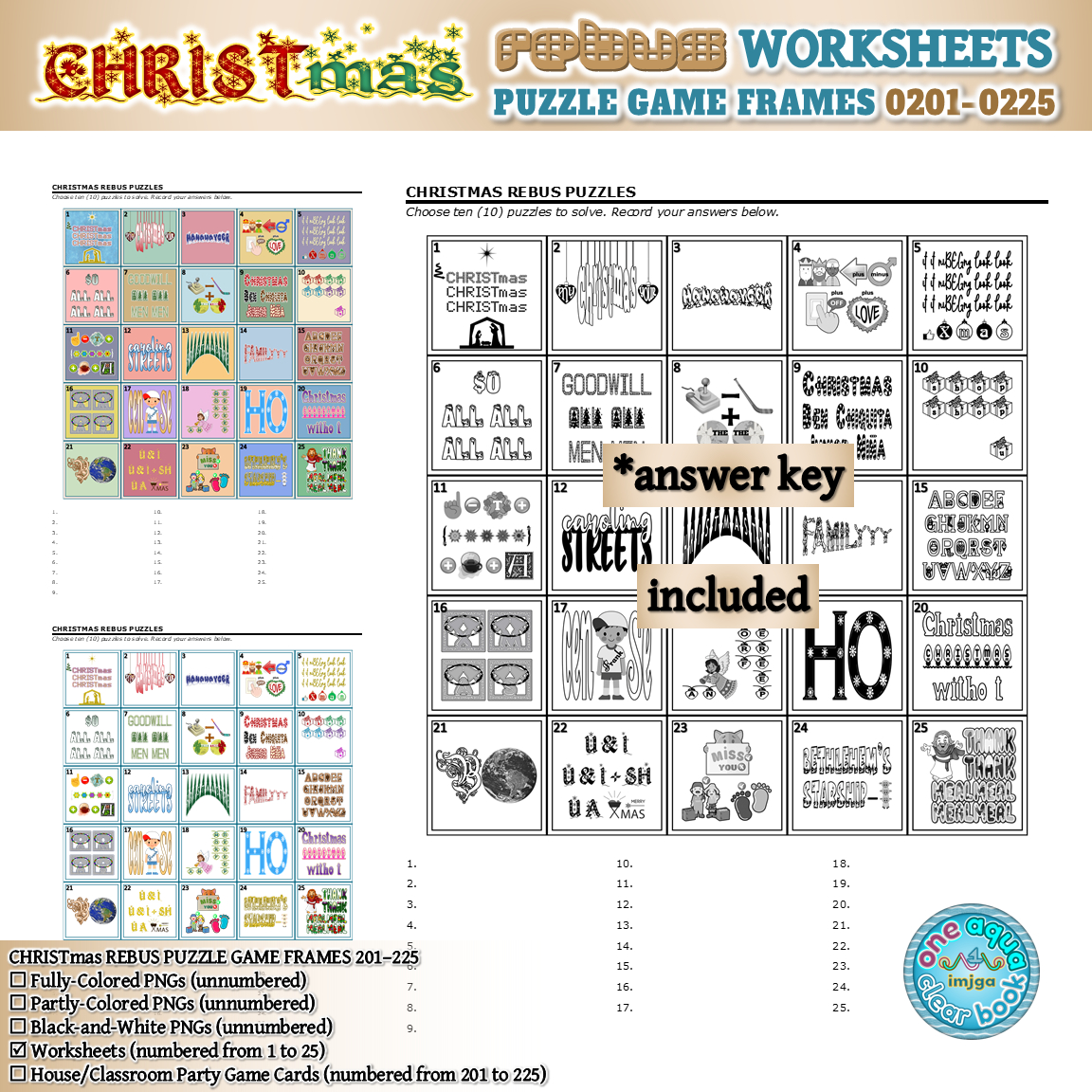 Christmas Rebus Puzzle Frames 201–225 Worksheets | Madeteachers inside Christmas Rebus Puzzle with Answers