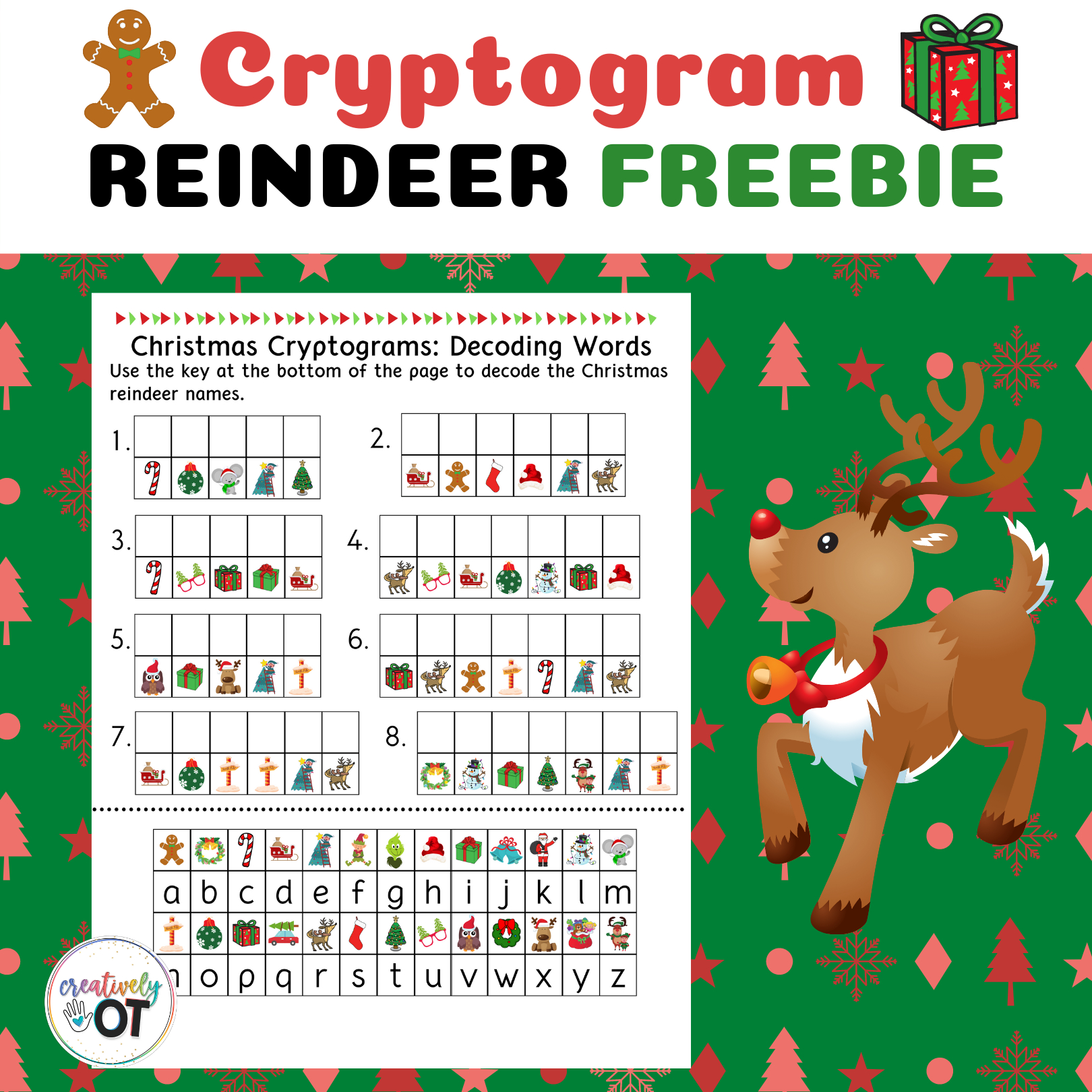 Christmas Reindeer Cryptogram Freebie | Madeteachers intended for Free Printable Christmas Cryptogram Worksheets