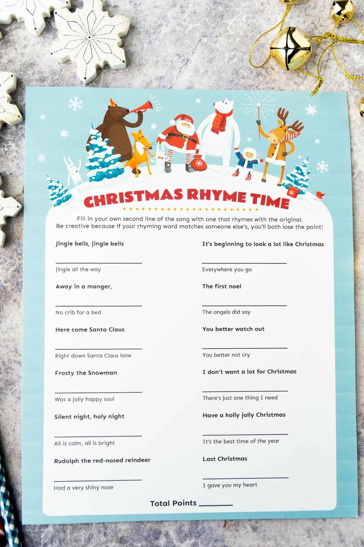 Christmas Rhyme Game {Free Printable!} - Play Party Plan for Christmas Music Games Printable