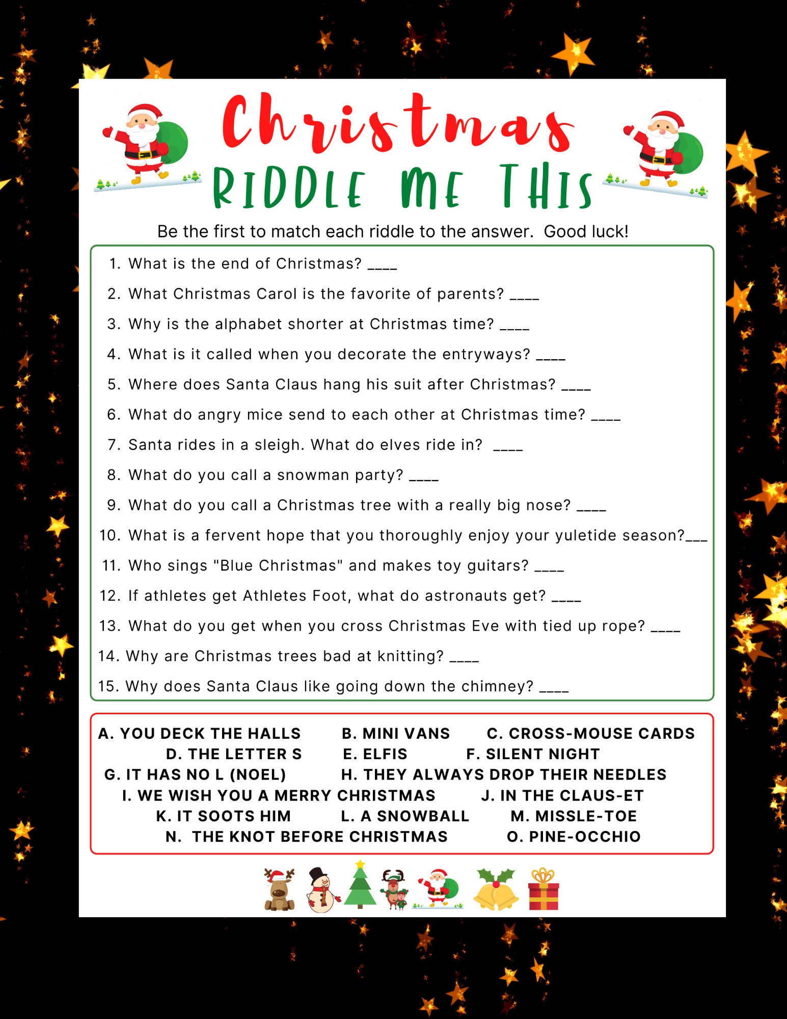 Christmas Riddle Game: Fun Holiday Party (Pdf) - Etsy regarding Christmas Riddles For Adults Printable