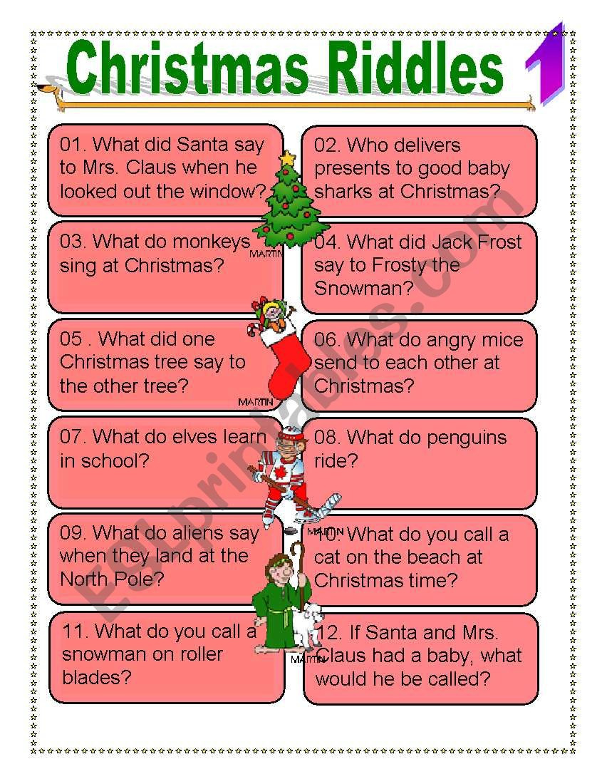 Christmas Riddles For Everyone - Esl Worksheetdturner within Christmas Riddles Printable Worksheets