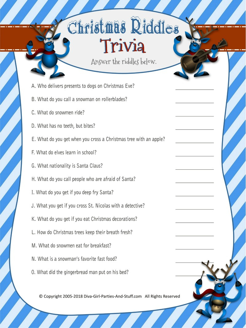 Christmas Riddles Trivia Game | 2 Printable Versions With Answers within Christmas Brain Teasers Printable with Answers