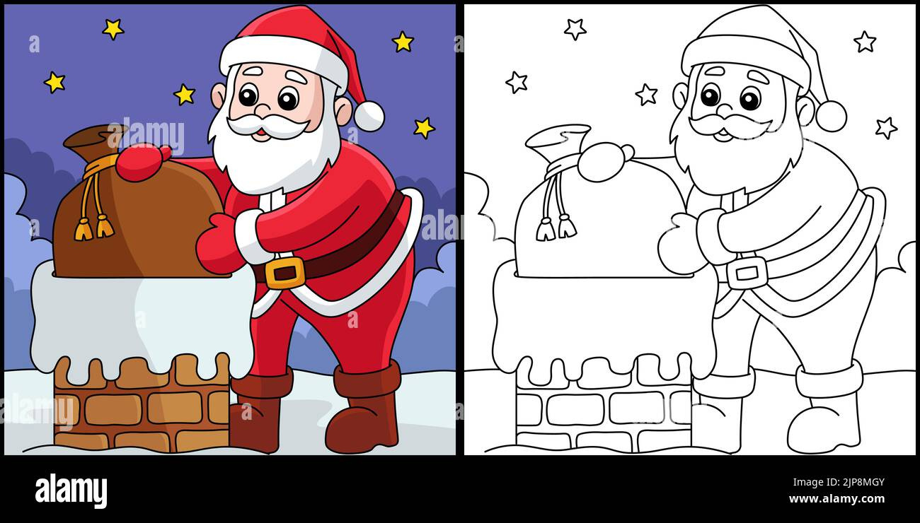 Christmas Santa On Chimney Coloring Page Stock Vector Image & Art intended for Santa Chimney Coloring Printable