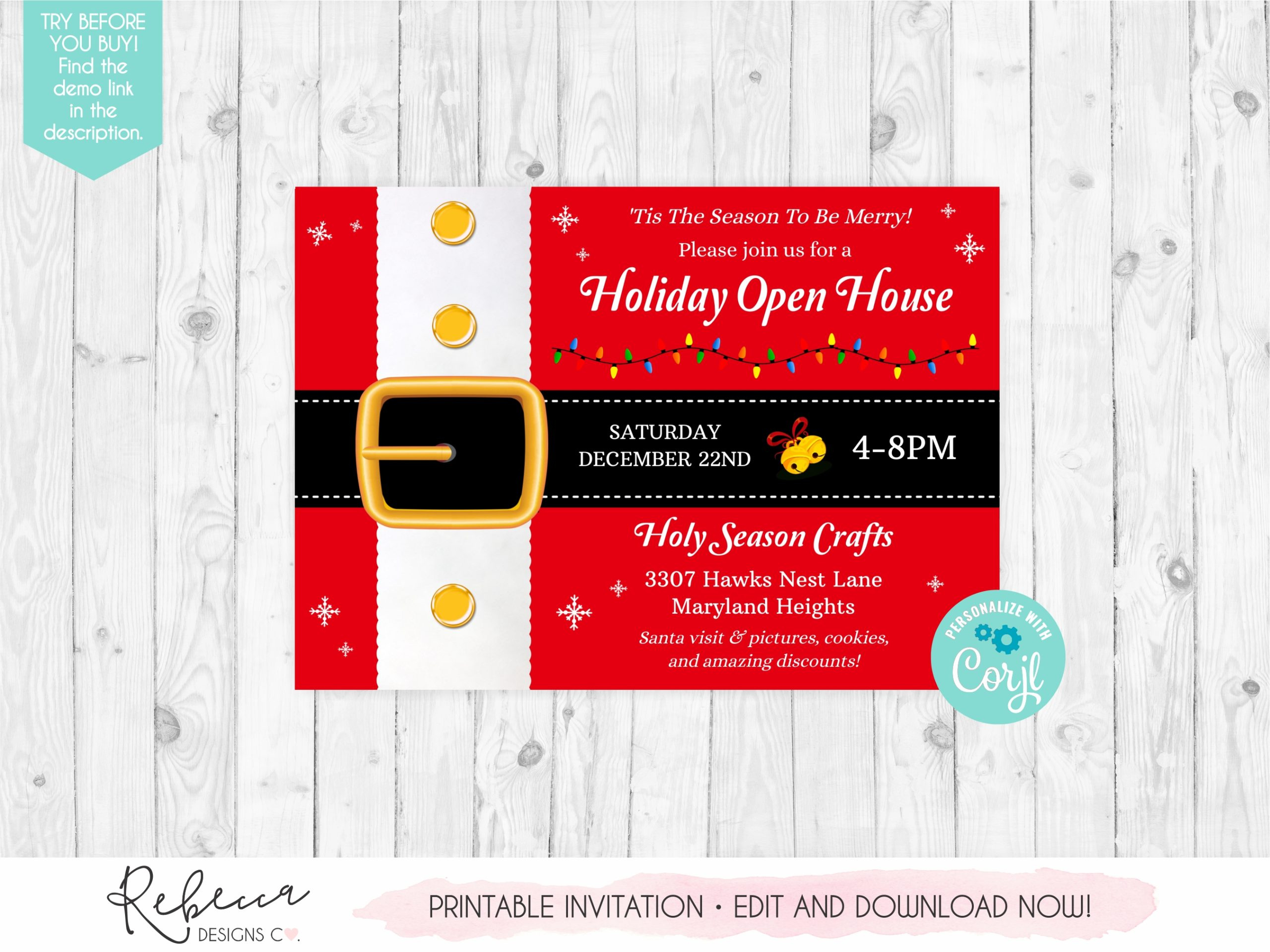 Christmas Santa Open House Invitation - Rebecca Designs Co. with Christmas Open House Invitations Printable