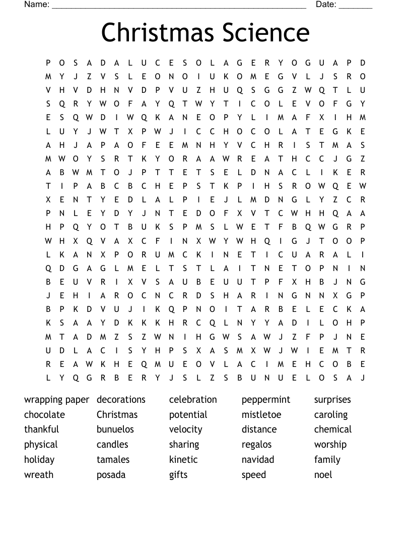 Christmas Science Word Search - Wordmint inside Christmas Science Word Search