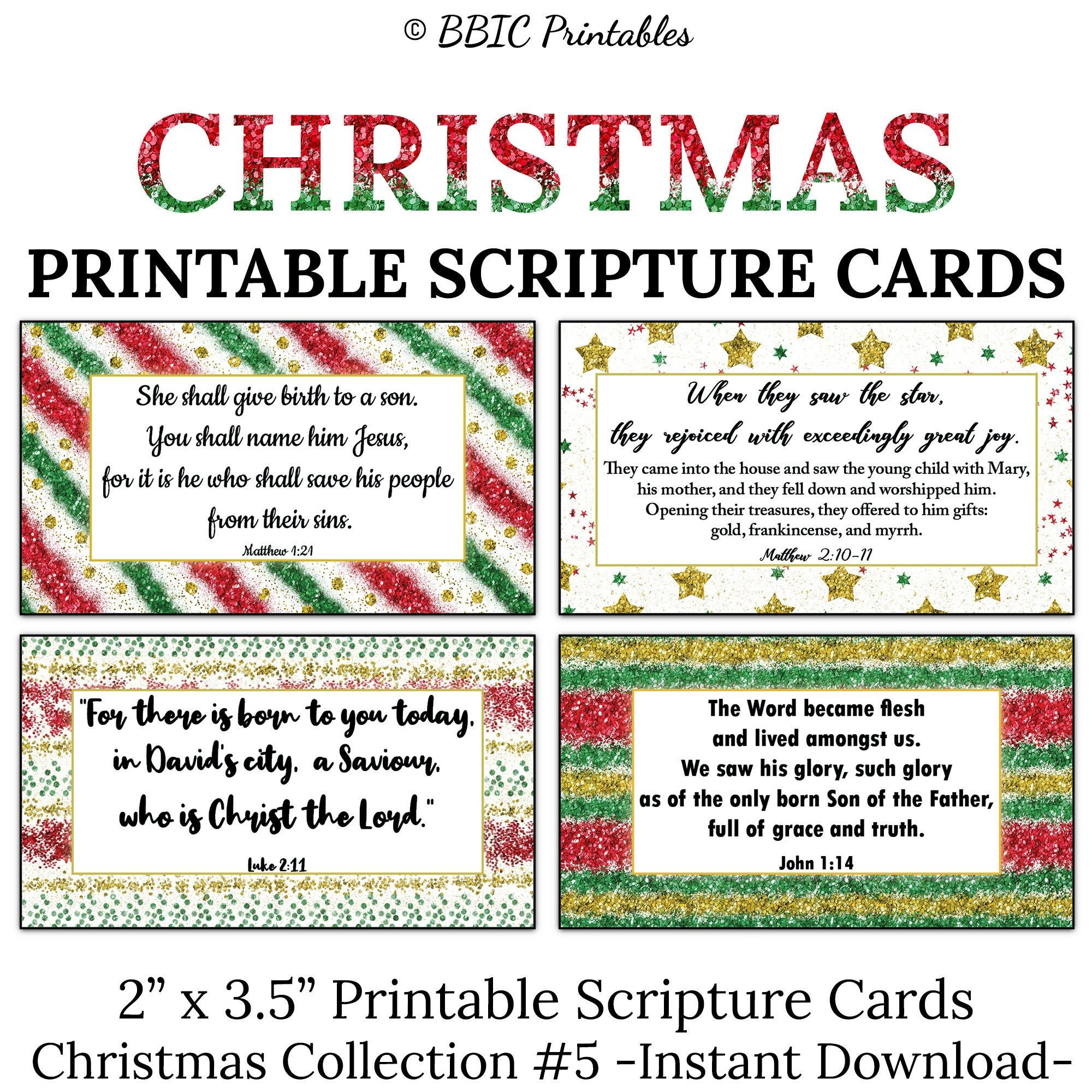 Christmas Scripture Cards -C5- Instant Download, Merry Christmas pertaining to Christmas Bible Verse Printable