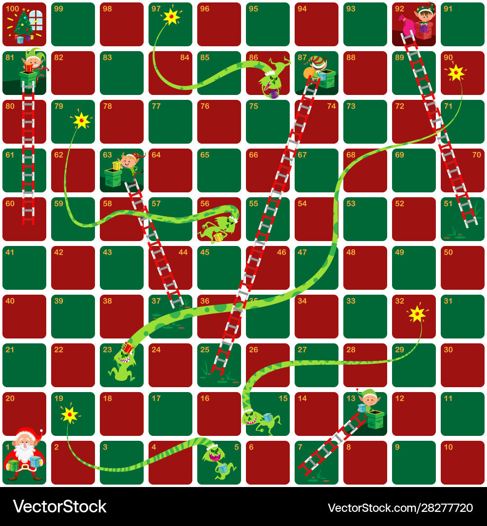 Christmas Snakes And Ladders Game – Royalty-Free Vector | Vectorstock regarding Christmas Snakes And Ladders Printable
