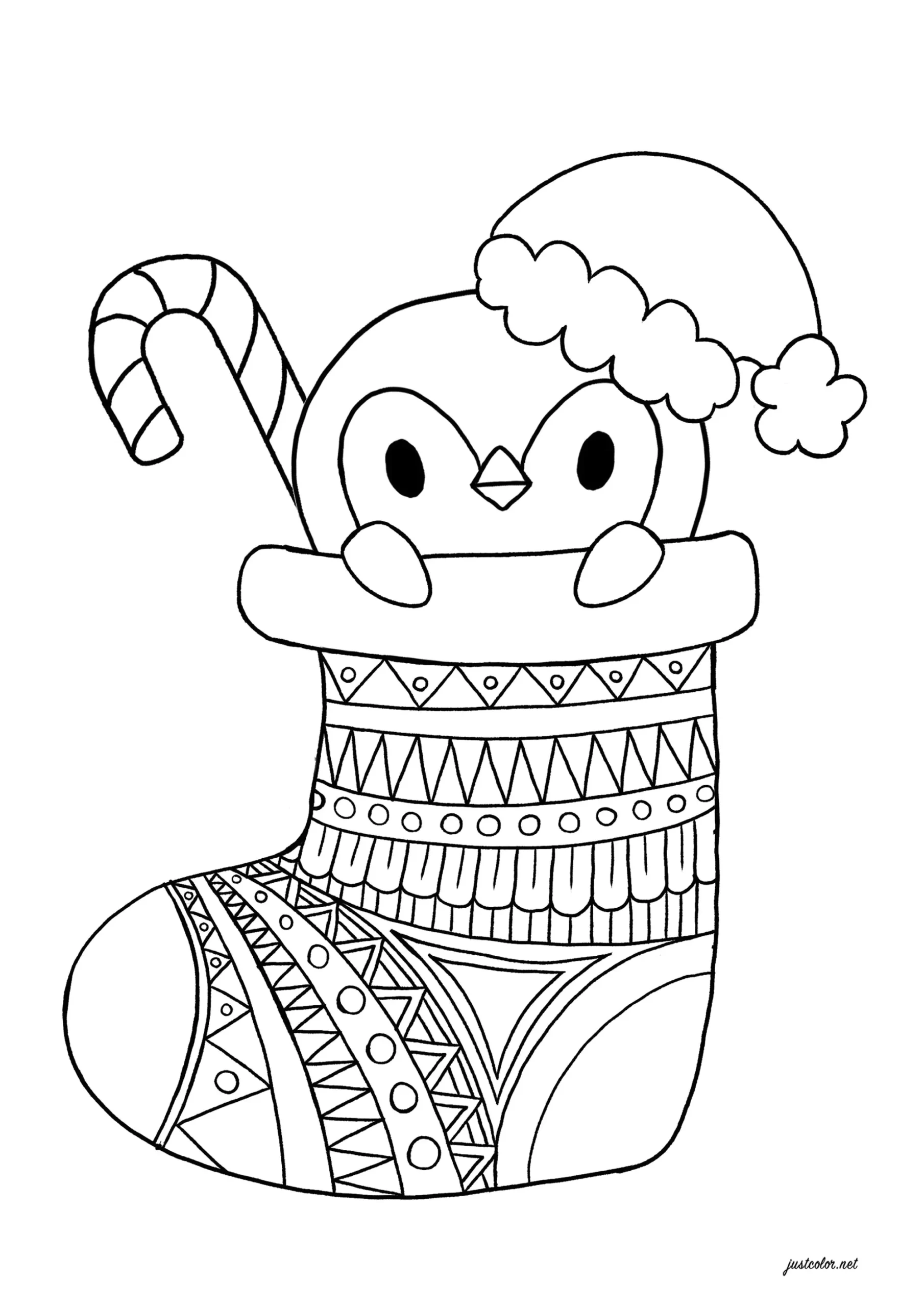 Christmas Sock With Little Penguin - Christmas Coloring Pages For Kids throughout Christmas Penguin Printable