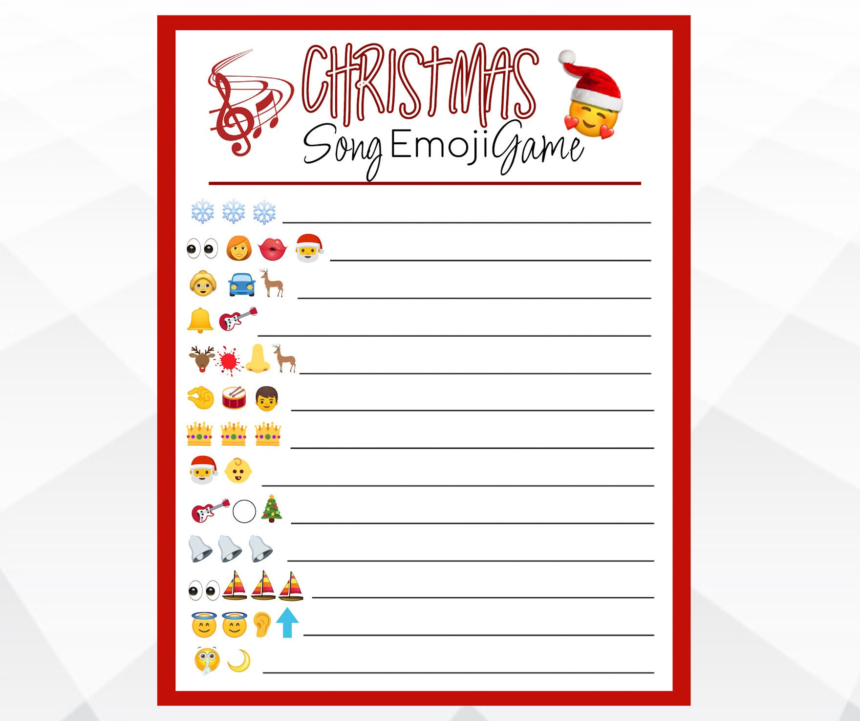 Christmas Song Emoji Game, Christmas Printable Game, Christmas in Christmas Carol Emoji Game Printable
