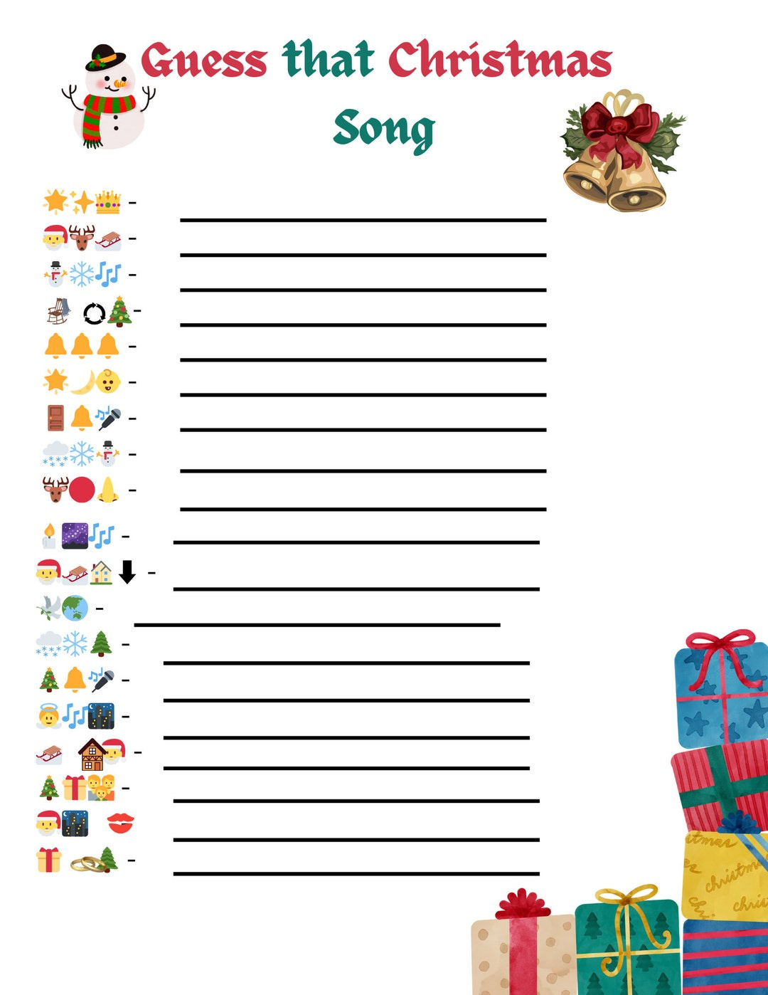 Christmas Song Emoji Quiz: Holiday Party Game (Instant Download pertaining to Guess the Christmas Song Worksheets