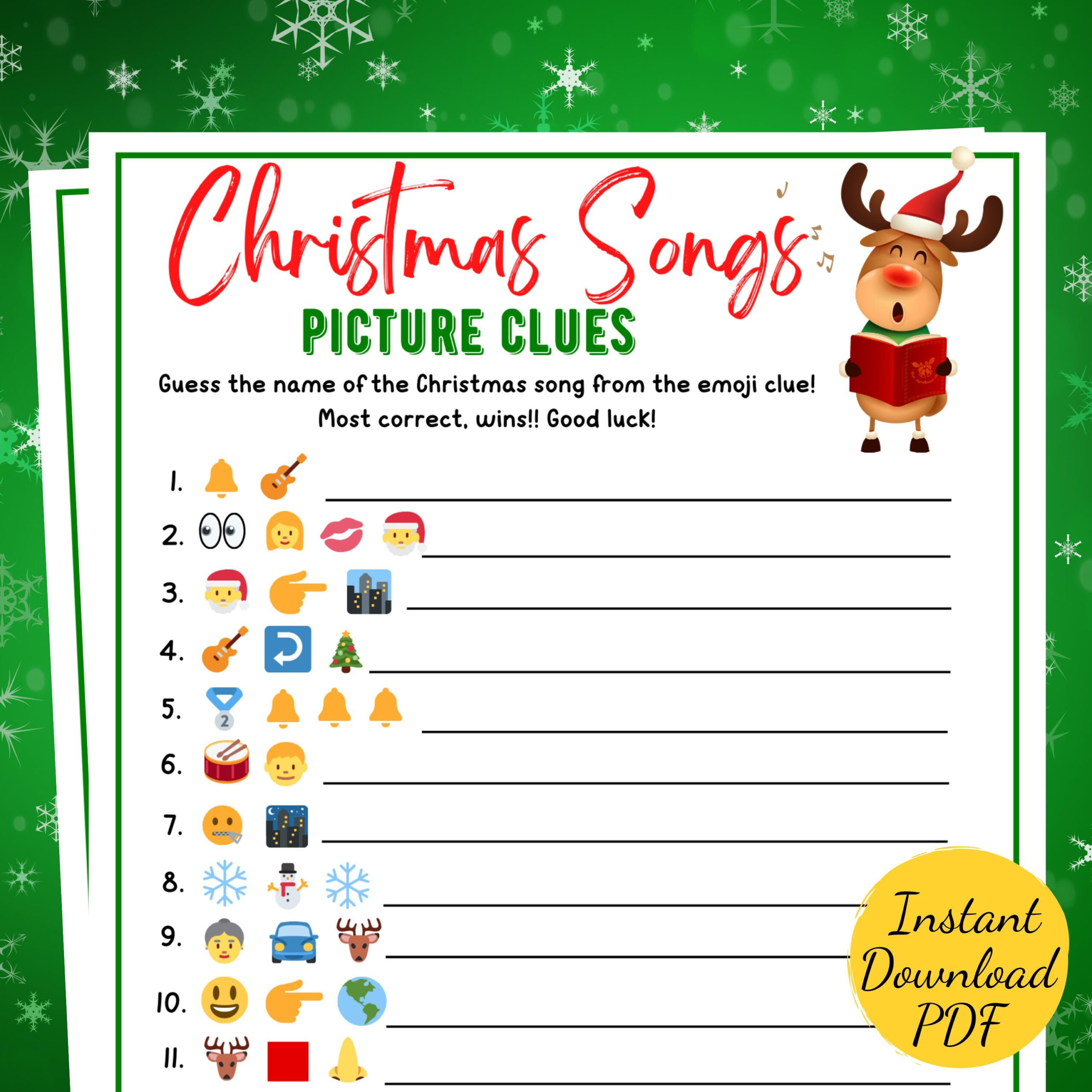 Christmas Song Picture Clues Game: Printable Emoji Pictionary (Pdf pertaining to Printable Guess the Christmas Song Picture Game