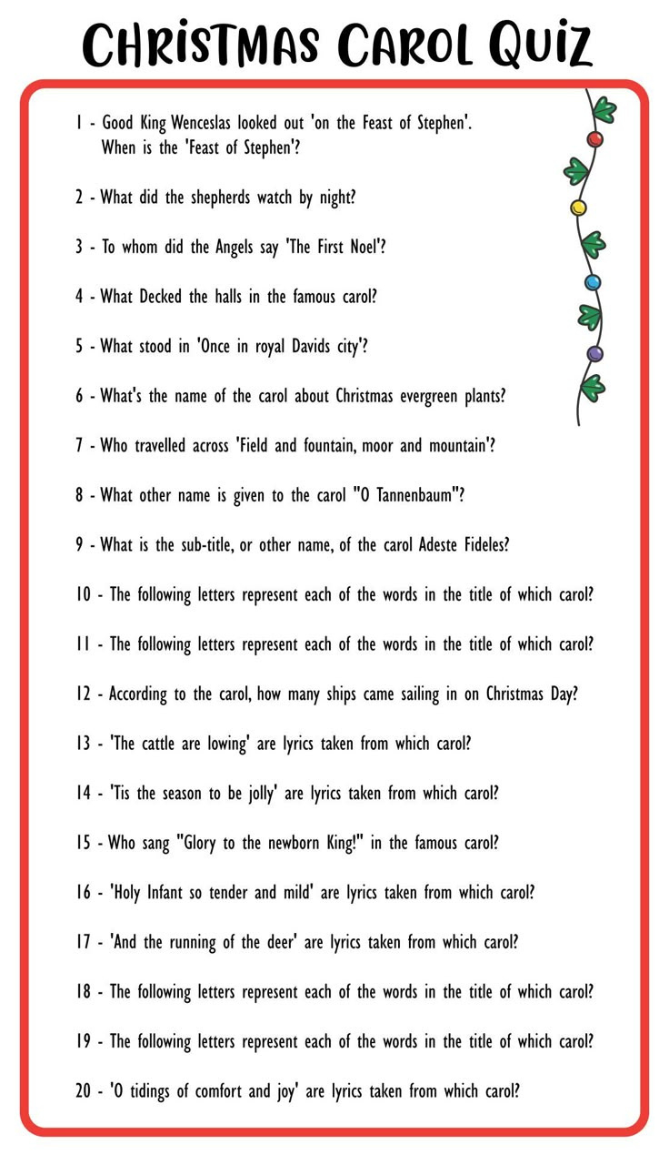 Christmas Song Trivia Game - 15 Free Pdf Printables | Printablee throughout A Christmas Carol Quiz Printable
