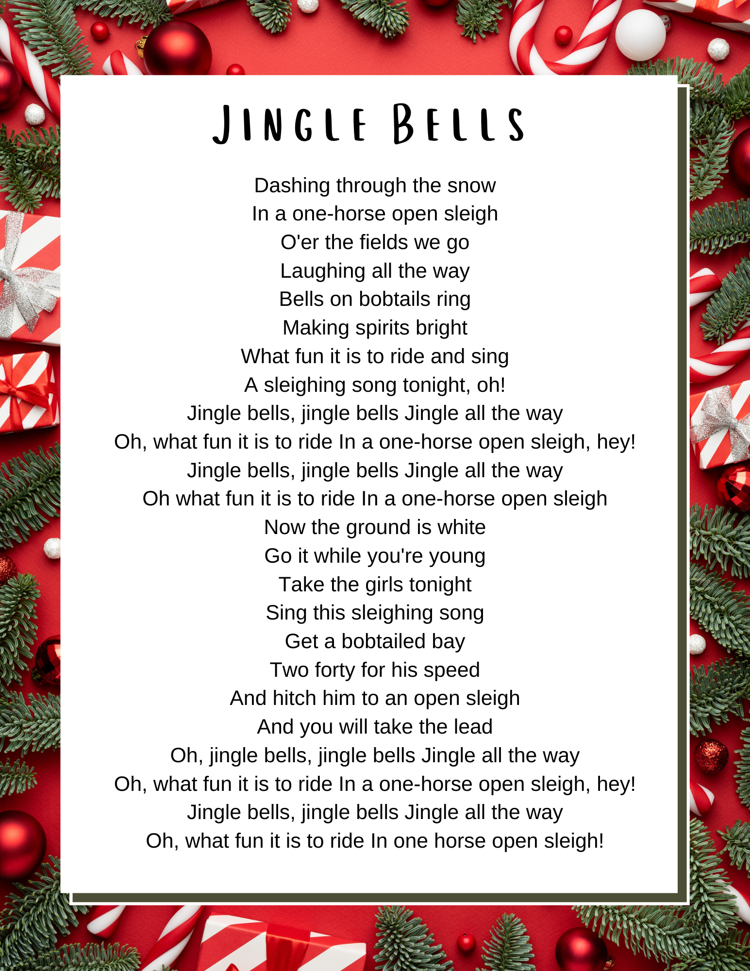 Christmas Songs Lyrics - Lyrics To Popular Christmas Carols for Free Printable Lyrics to Christian Songs