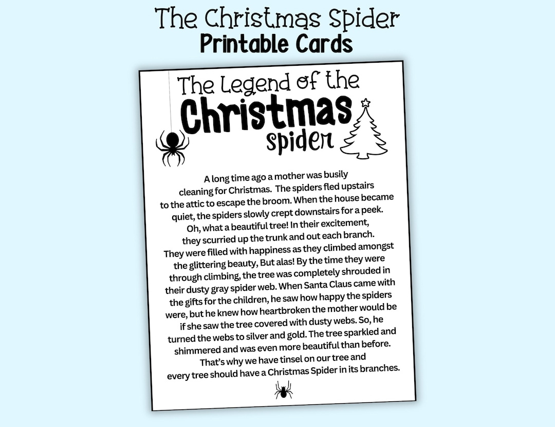 Christmas Spider Cards, The Legend Of The Christmas Spider Display Cards, Christmas Spider Ornament Cards, Printable Christmas Spider Tags - Etsy inside The Christmas Spider Story Printable