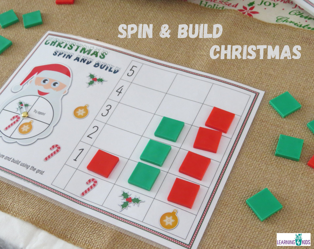 Christmas Spin And Build Game Mats with Build And Count Christmas Printable
