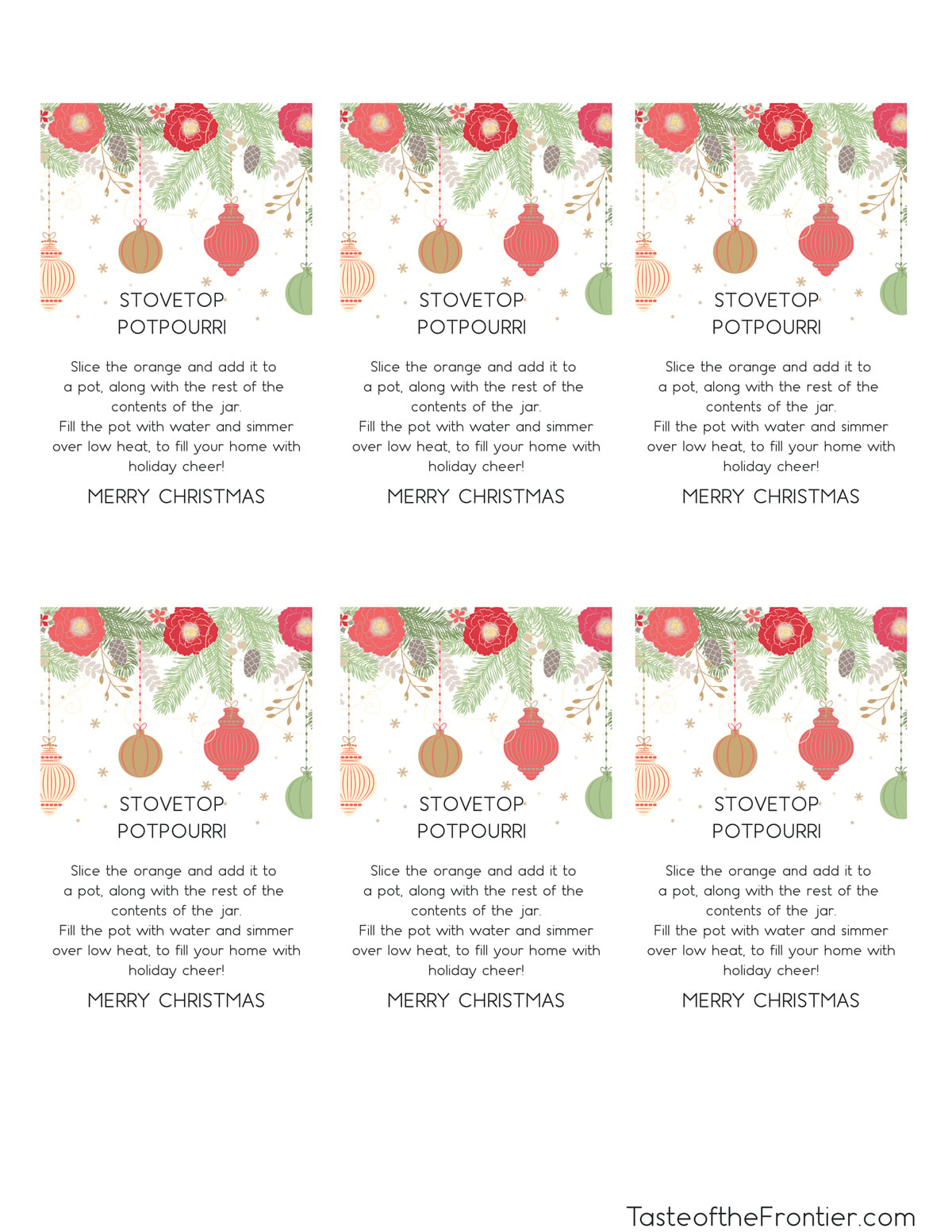Christmas Stovetop Potpourri Gift Printable Tags in Free Printable Christmas Potpourri Tags