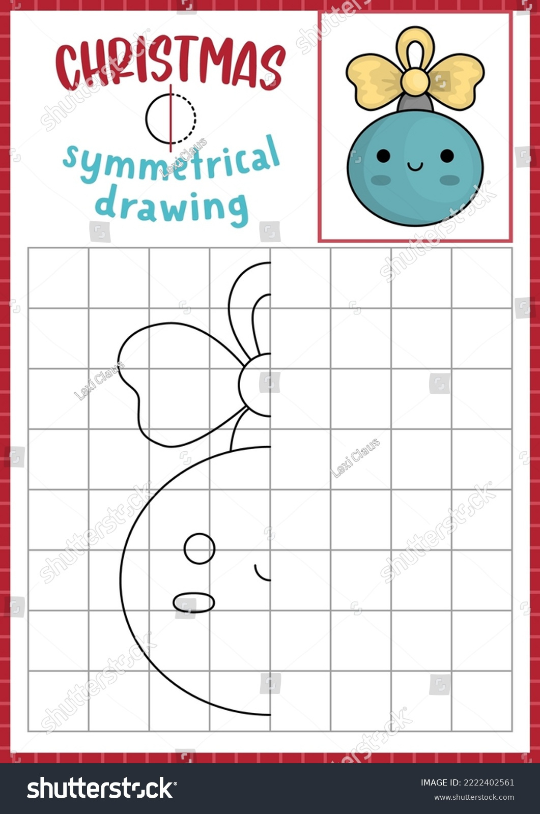 Christmas Symmetrical Drawing Worksheet Complete Colored Stock in Christmas Grid Drawing Printable