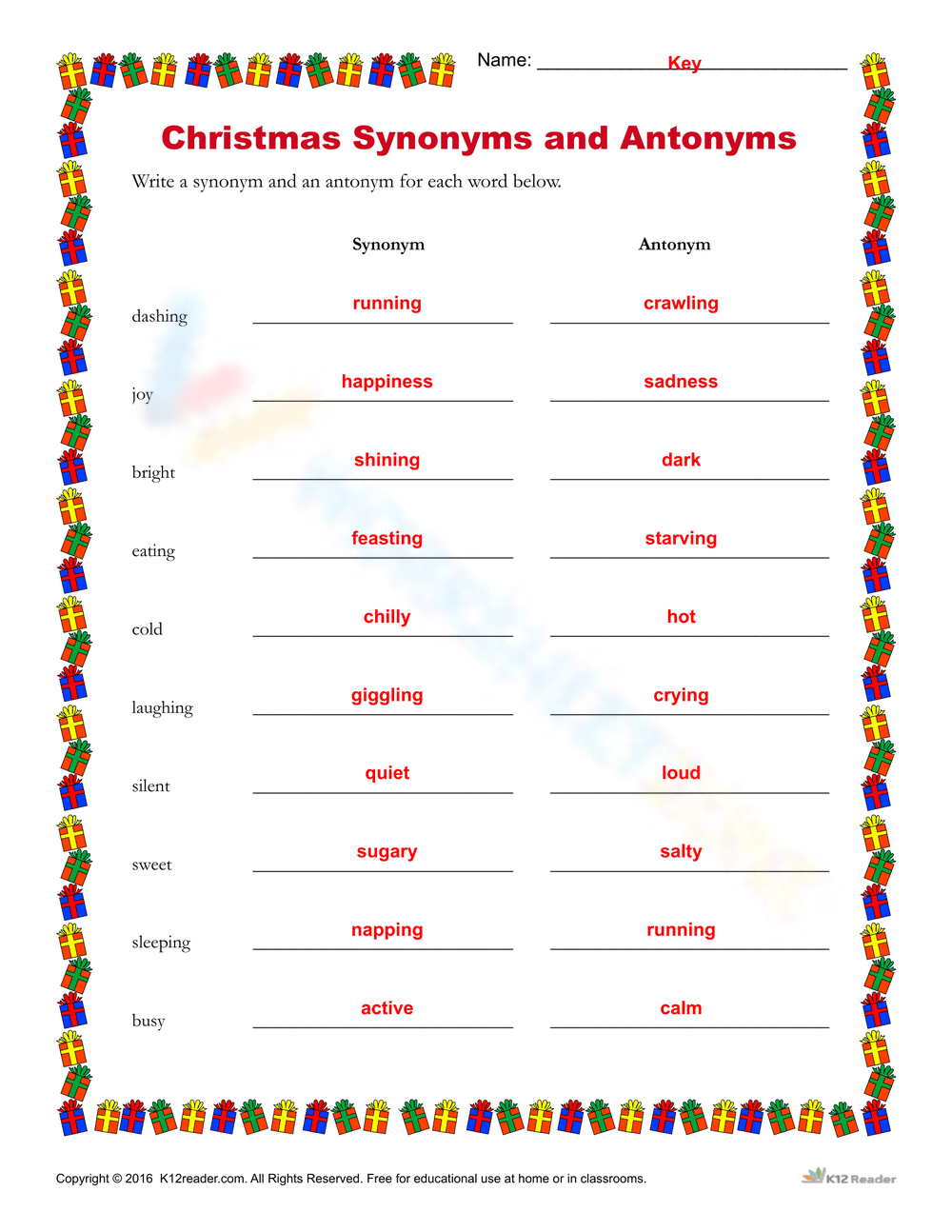 Christmas Synonyms And Antonyms Worksheet pertaining to Christmas Synonyms and Antonyms Worksheets