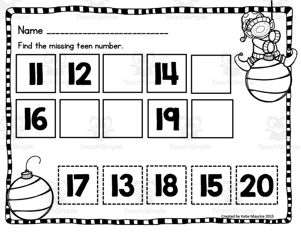 Christmas Teen Numbers Worksheet throughout Christmas Missing Number Worksheets