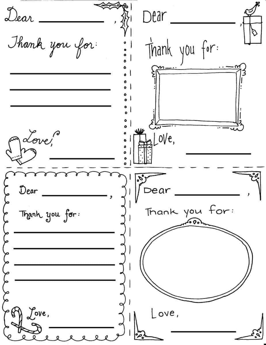 Christmas &amp;quot;Thank You Cards&amp;quot; Coloring Page with Thank You Cards Printable Kids