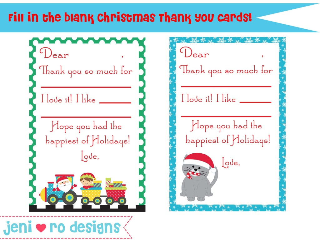 Christmas Thank You Notes For Your Little Ones To Fill In! with regard to Free Printable Christmas Thank You Note Cards