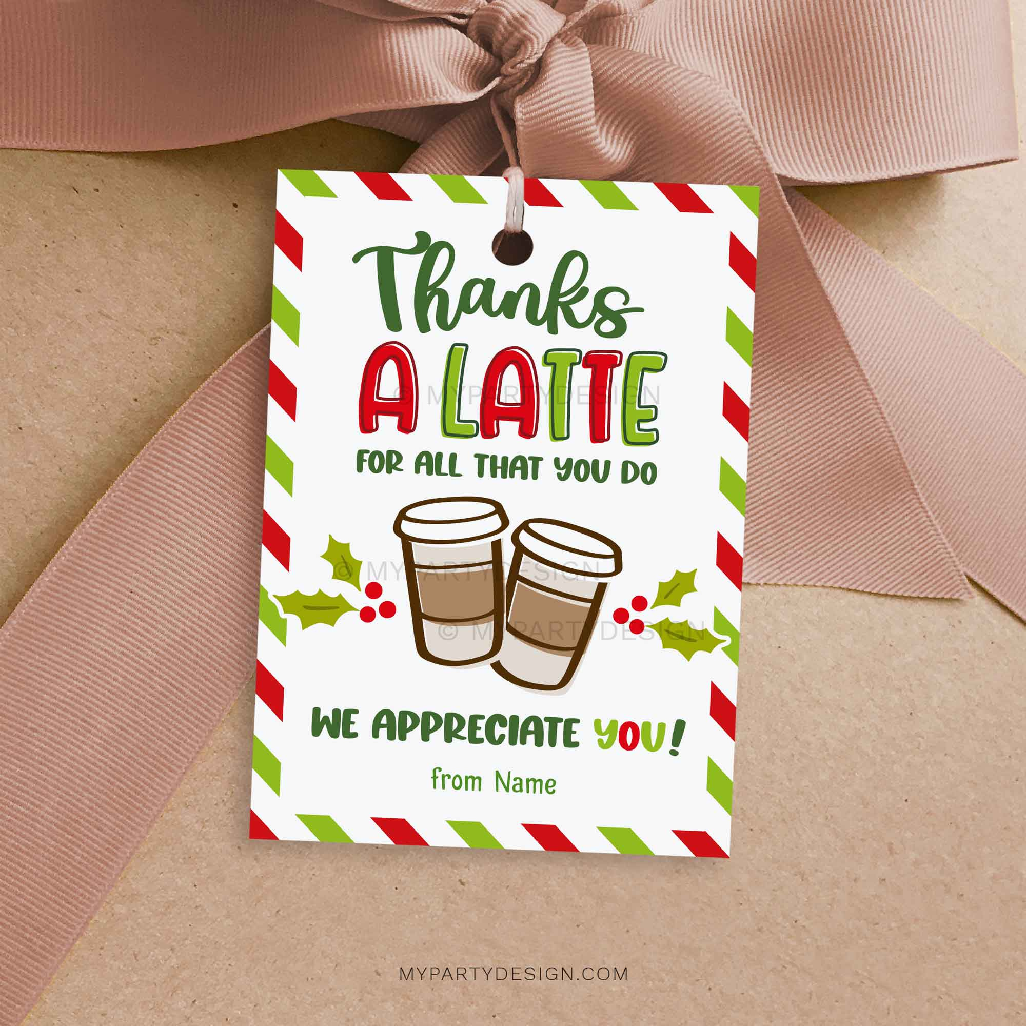 Christmas Thanks A Latte Gift Tag, Printable Pdf - My Party Design regarding Thanks a Latte Christmas Printable