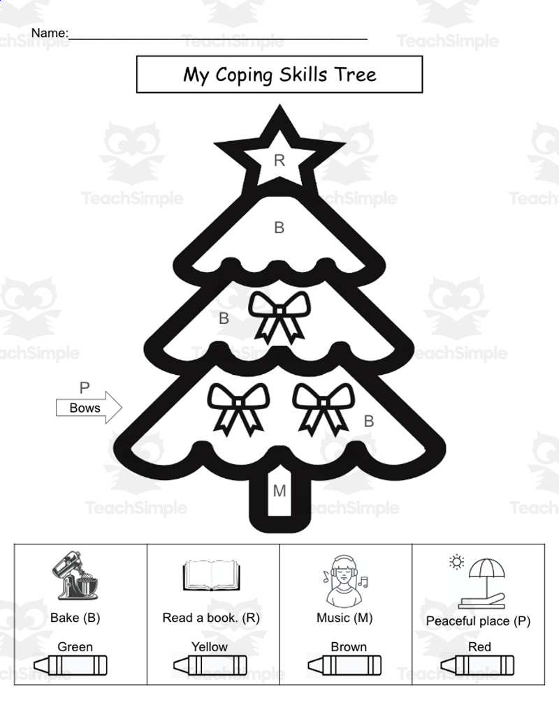 Christmas Themed Coping Skills Sel Coloring Pages in Coping Skills Christmas Counseling Worksheets Free