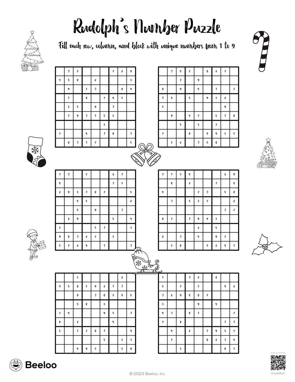 Christmas-Themed Sudoku Puzzles • Beeloo Printable Crafts And for Christmas Sudoku Worksheet