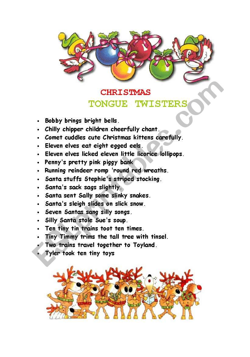 Christmas Tongue Twisters - Esl Worksheetblanoc in Christmas Tongue Twisters Printable