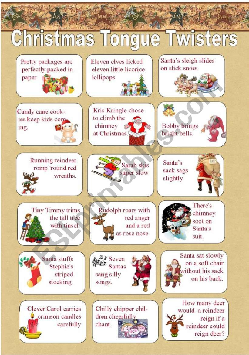 Christmas Tongue Twisters - Esl Worksheetelfelena with Christmas Tongue Twisters Printable